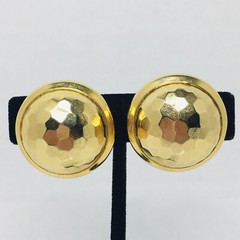 Vintage Hammered Gold Clip On Earrings Domed Round Button