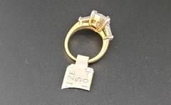 Vtg Sz 5 Ring Lg Teardrop Pear 4 Baguette Cubic Zirconia 18KGE Designer Jewelry