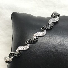 Vintage Signed LL 925 Sterling Silver Black Onyx Cubic Zirconia Tennis Bracelet