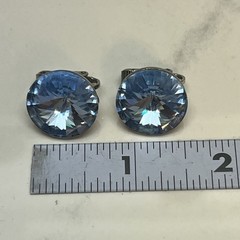 Vtg Weiss sky Blue Rivoli Rhinestone Silver-tone Earrings Clip On Round Bling!