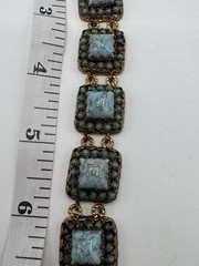 Vintage CZECHO Czech Faux Turquoise Glass Filigree Panel Bracelet 7.5”