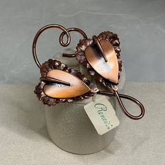 Vintage Signed Renoir Copper Abstract Modernist Double Leaf Brooch Pin 3 1/4″