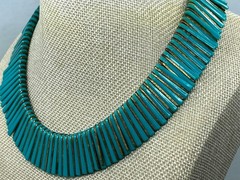 Vintage Egyptian Revival Necklace Robin Egg Blue Plastic Cleopatra Statement Bib