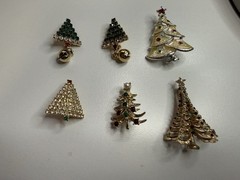 Vintage Christmas Brooch Pin Lot of 6 Rhinestone Christmas Tree AAI and More