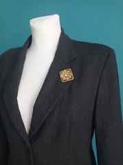 Vintage USSR Brooch | Art Deco Style | Gold Tone Brass with White Glass Stone