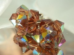 SPARKLY Vintage 50’s Amber AB Crystal Cluster Clip On Flower Earrings 595J0