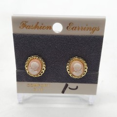 Vintage Gold-Tone Cameo Clip-On Earrings With Comfort Fit Backing .5 Inches