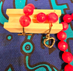 Red Coral beads 16″ broken necklace cord and broken earring and solo bead