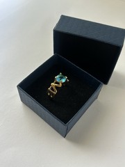 Vintage Blue Cubic Zirconia Ring Gold Plated Womens Size 8.5