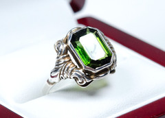 835 Silver Antique Jugendstil Ring Natural Green 4.00 ct Tourmaline
