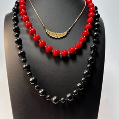 Necklace Lot Goth Witchy Black Red Vintage Acrylic Beads Metal Moon Pendant