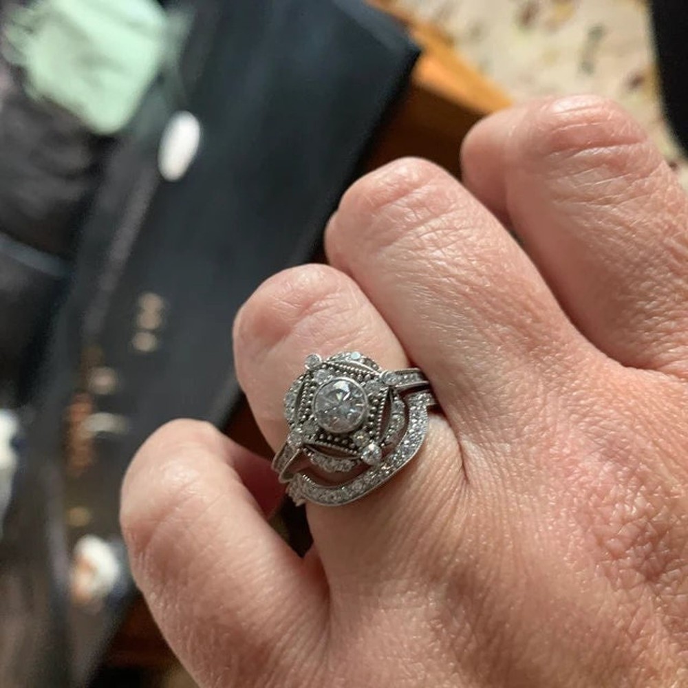 Vintage Halo Lab Created Diamond Art Deco Bridal Engagement 925 Silver Ring