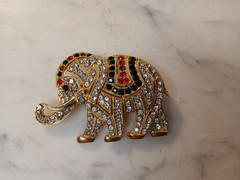 Vintage Eisenberg Gold-Tone Rhinestone Elephant Brooch Pendant