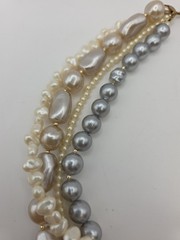 Vintage Faux Pearl Multistrand Round Baroque White Champagne Grey Statement 19.5