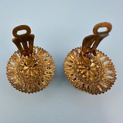 Vintage West Germany Earrings Sugared Florals Gold Tone Filigree Round Clip On