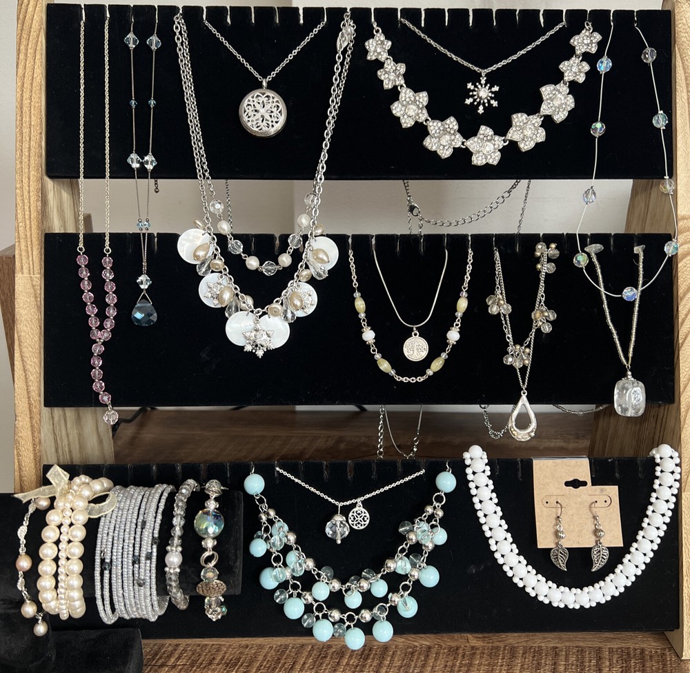 Icy Fairy Jewelry Lot Silver Aurora Bead Necklace Bracelet Charm Rhinestone 21PC