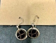 VINTAGE LABELLE Sterling Silver GENUINE ALLIGATOR Earrings BROWN Dangle