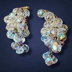 Clip On Earrings Crystal AB Cha Cha Climber Dangle Vintage Mid Century