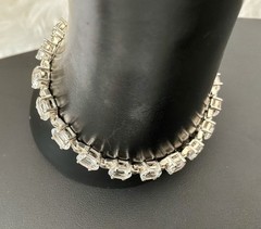 White Topaz Sterling Silver Oval Stones Prong Set Tennis Bracelet Thailand 7.4″