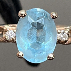 14k Natural Sky Blue Topaz Feather Mineral Inclusions 1960’s 14K Gold Ring 2.51g