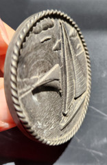 Vintage Pewter Medallion Circular Push Pin Sailboats on the Water Ms. Dee 2.25″