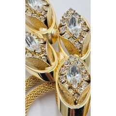 Kramer of New York Vintage Gold Tone Mesh Floral Rhinestone Crystal Brooch Pin