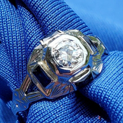 Original EARTH MINED DIAMOND Deco Engagement Ring SOLID 14K WHITE GOLD Solitaire