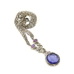 Vtg Purple Intaglio Lady Cameo Pendant Choker Necklace Purple Cabochon Jewelry