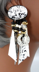 Linear Beaded Tassel Earrings Kinetic Chin Length Paint Splatter Modern Art Vtg
