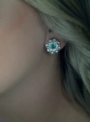 Art Deco Style Lab-Created Emerald & Diamond Wedding 14K White Gold FN Earrings