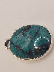 STEPHEN DWECK Vintage Tibetan Turquoise In Sterling Silver Pendant. 2″ Unique