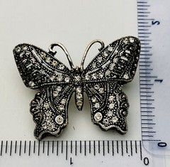 40 Crystal Silver Tone Butterfly Pin Brooch