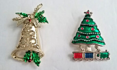 6 Vintage Napier Gerry KC Christmas Brooches Pins Gold Silver Tone Rhinestone