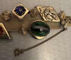 Victorian Revival Bracelet Mesh Jeweled Slide Charms Faux Gems Bold Statement