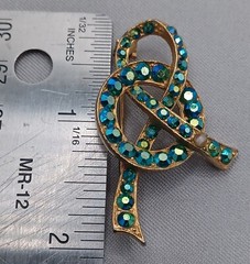 Two Vintage AB Crystal Pin Brooches Gold & Silver Tone Aqua & Clear AB Stones