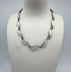 VTG Finn Jensen Norway Sterling Silver White Enamel 17″ Necklace 33.7g#yde