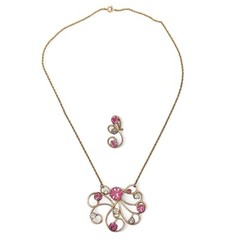 Vintage L.B CO Gold Wire Pendant Necklace Pink Crystal 1/20 12K GF Filigree
