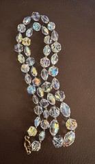 Vintage AB Coated Crystal Brooch Necklace Jewelry Set SPARKLY