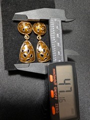 Vintage Edgar Berebi 1980s Gold Tone Amber Resin Enamel Cutout Drop Earrings