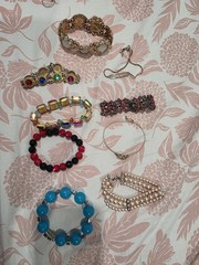 Vintage Multicolor Beaded, Bangle, Cuff, Chain, Charm Bracelets Lot