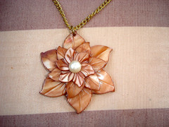 Vintage 2 Inch Carved Layered Shell & Pearl Pendant Gold Tone Chain Necklace