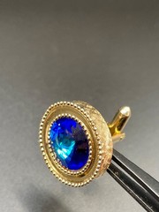 Vintage Gold Tone Deep Cobalt Blue Rivoli Crystal Cufflinks Textured Round MCM