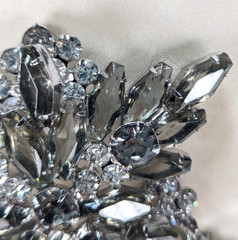1950s Juliana D&E Book Piece Brooch Earrings Set Smoky Gray Coffin Navette 3″