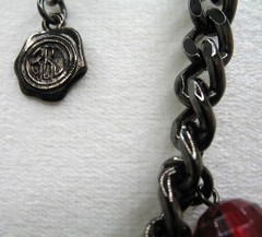 Vintage RJ Graziano red bead and gunmetal statement runway fringe necklace