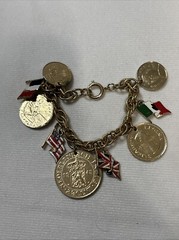 Vintage Charm Bracelet Travel Souvenir Flags Coins stamped germany