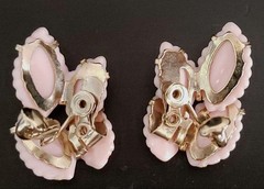 Vintage 1950s Pink Thermoset Leaf Choker Necklace & Clip-on Earrings Set MCM