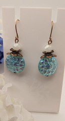 Aqua Dangle earrings Antique Copper Crystal NF Birthday Handmade Mothers Day