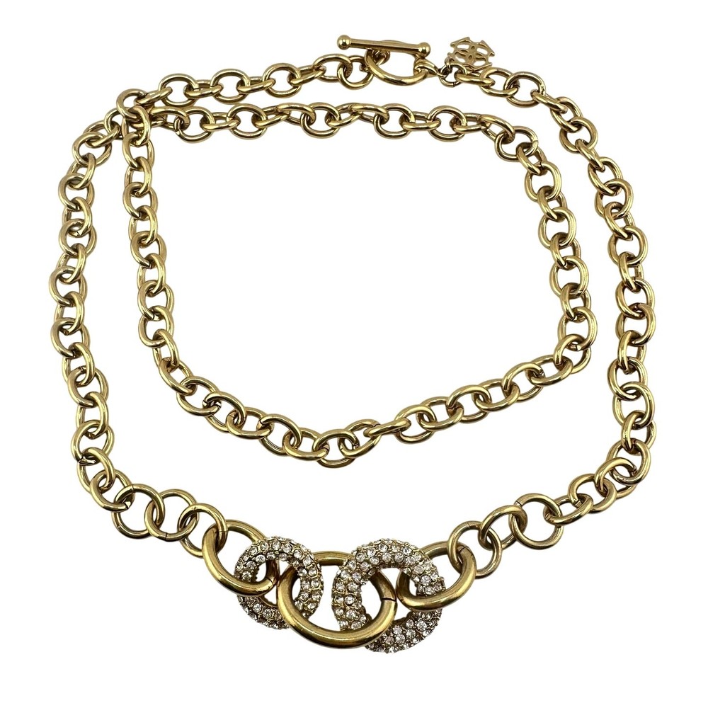 Ann Taylor Chunky Rhinestone Links Gold Tone Extra Long Statement 30″ Necklace