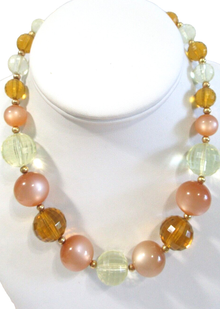 Yellow and Brown With Some Moonglow Vintage Beaded Necklace W Fancy Clasp