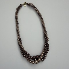 Roman RMN Bronze Champagne Faux Pearl Twisted Multi Strand Beaded Necklace 8”